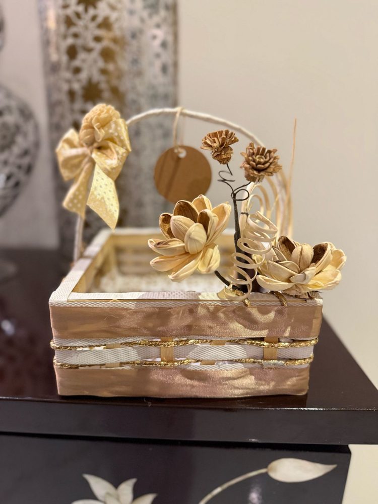 Gold and cream gift basket