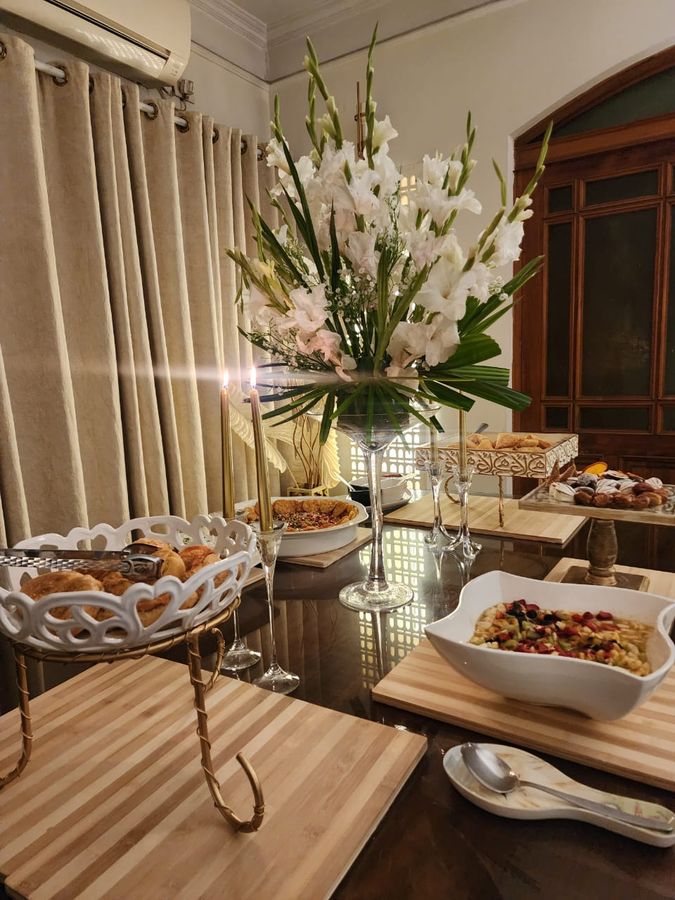 Festive table with bread basket
