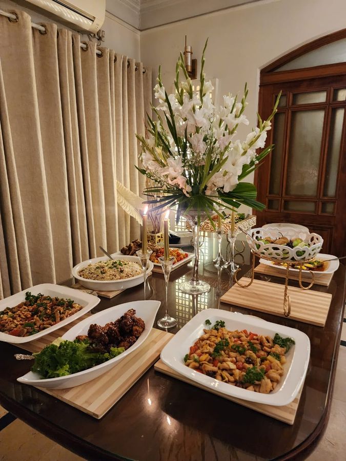 Festive table with rice and mains